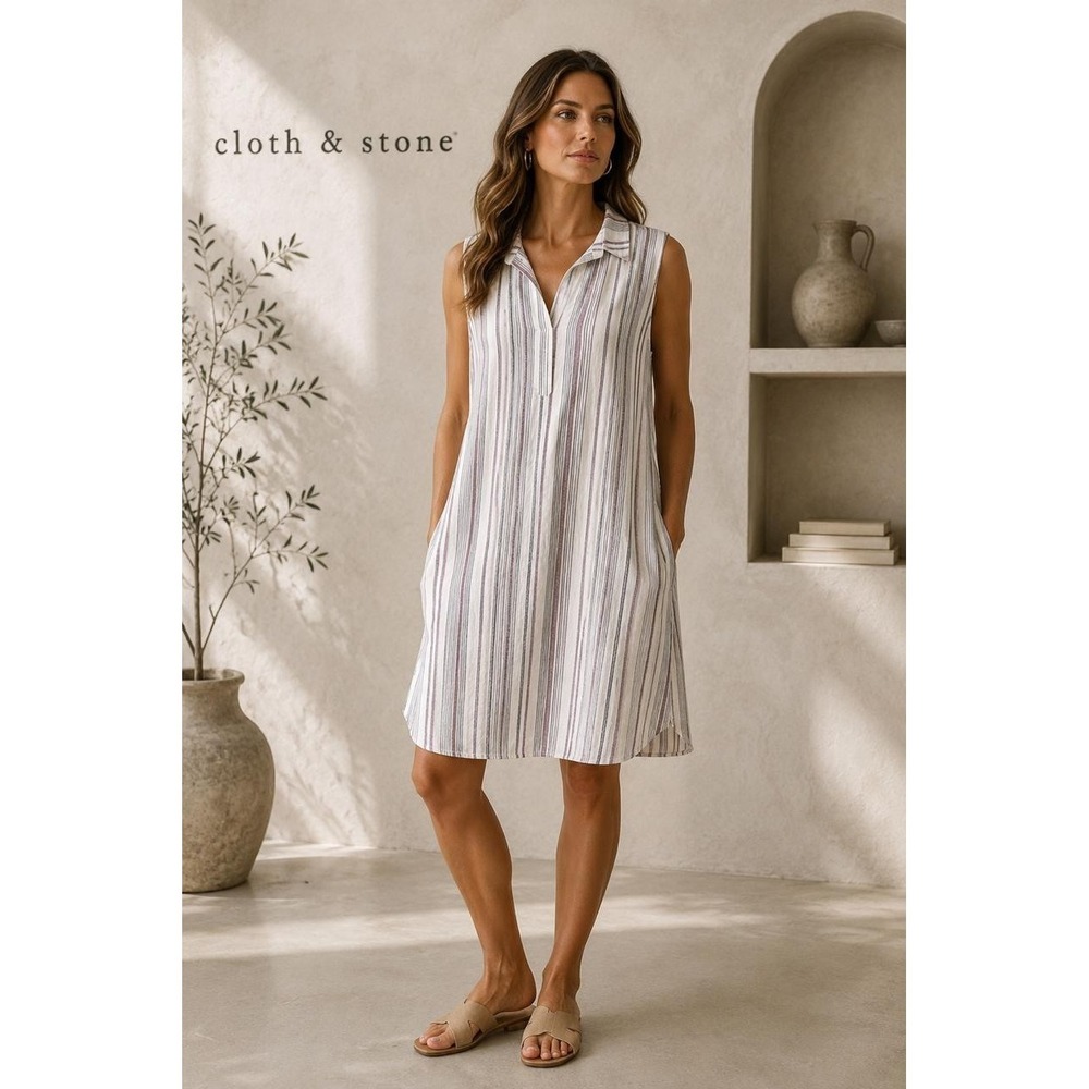 ANTHROPOLOGIE CLOTH & STONE Women's Dress Knee Length MEDIUM Linen C6691-Z18-370